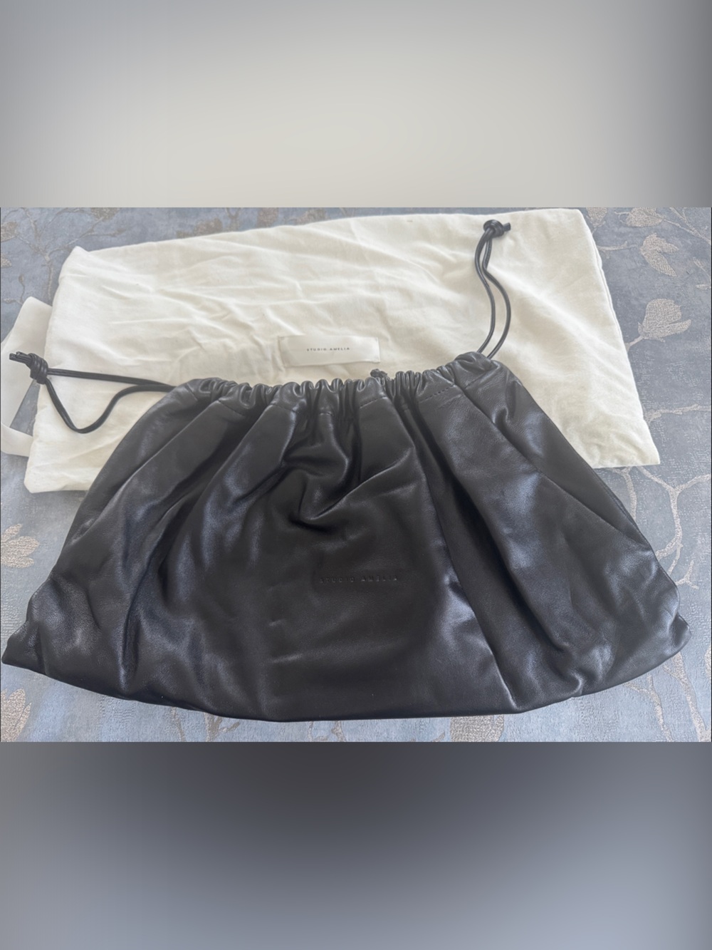 Soft! STUDIO AMELIA Maxi Ruched Lambskin Drawstring Clutch Bag